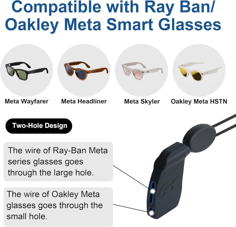 RCstyle HiBloks 2Pcs Adjustable Eyeglass Strap Compatible with Ray-Ban Meta Gen 2 & Oakley Meta HSTN Accessories, No Tail Sunglasses Strap, Eyewear String Holder for Meta Smart Glasses (15 Inch, Black) - Image 2